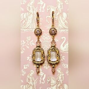 Victorian Pink Flower Crystal & Pink AB In Gold Plated Earrings